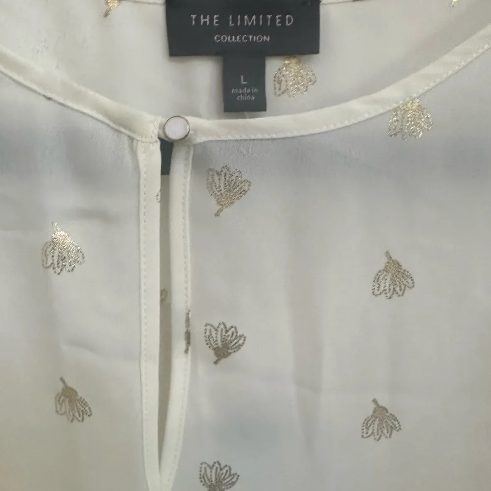 NWT! The Limited Sheer White w/ Gold Blouse w/ open panel sleeves in size Large - Picture 5 of 8